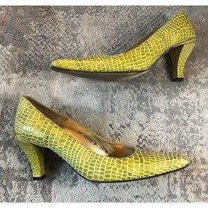 Timothy Hitsman Size 6.5 Green Animal Print Skin High Heels Pumps Shoes